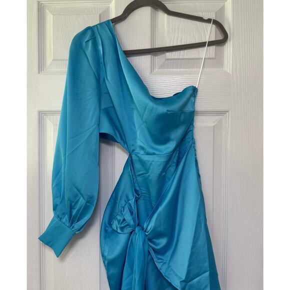 Hello Molly New Women's Blue Satin One Shoulder Cut Out Mini Dress Size 4 - Picture 14 of 14